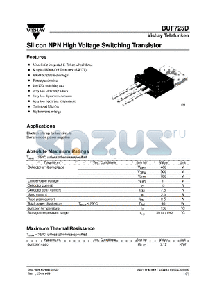BUF725D datasheet - SILICON NPN HIGH VOLTAGE SWITCHING TRANSISTOR