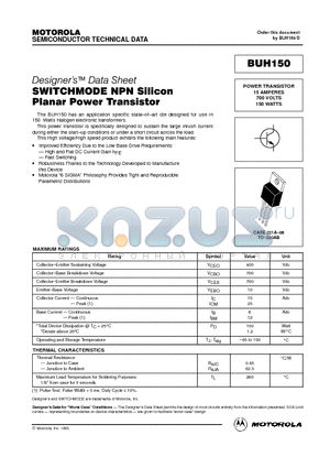 BUH150 datasheet - POWER TRANSISTOR 15 AMPERES 700 VOLTS 150 WATTS