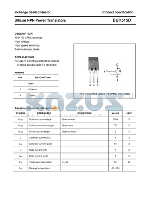 BUH515D datasheet - Silicon NPN Power Transistors