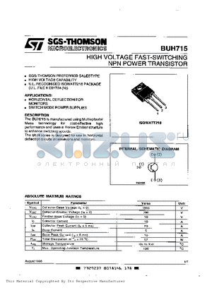 BUH715 datasheet - HIGH VOLTAGE FAST-SWITCHING NPN POWER TRANSISTOR