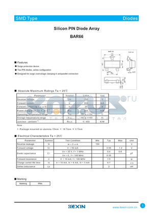 BAR66 datasheet - Silicon PIN Diode Array