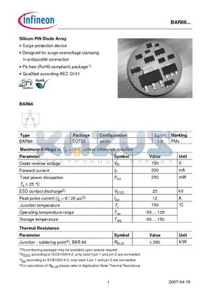 BAR66 datasheet - Silicon PIN Diode Array