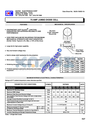 BAR7500D datasheet - 75 AMP JUMBO DIODE CELL