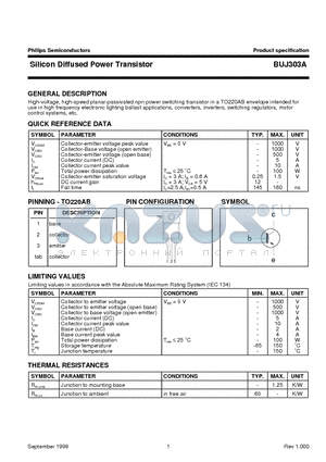 BUJ303A datasheet - Silicon Diffused Power Transistor