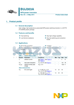 BUJ303A_11 datasheet - NPN power transistor Low thermal resistance Fast switching