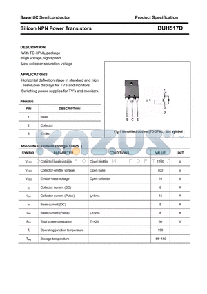 BUH517D datasheet - Silicon NPN Power Transistors