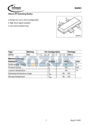 BAR81 datasheet - Silicon RF Switching Diodes