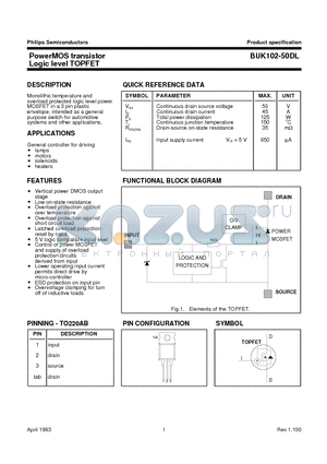 BUK102-50DL datasheet - PowerMOS transistor Logic level TOPFET