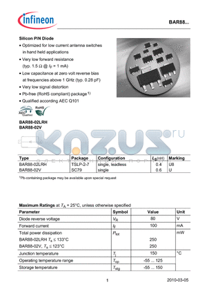 BAR88-02LRH datasheet - Silicon PIN Diode