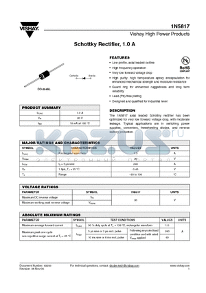 1N5817_08 datasheet - Schottky Rectifier, 1.0 A