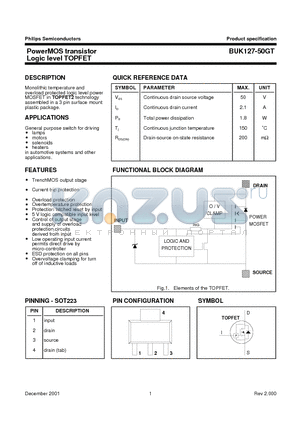 BUK127-50GT datasheet - PowerMOS transistor Logic level TOPFET