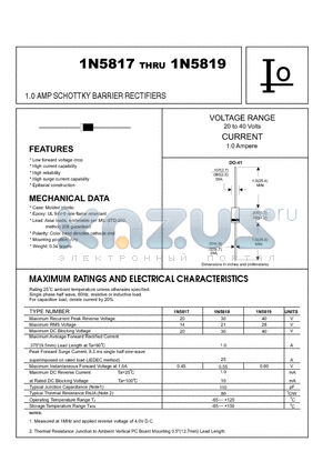 1N5818 datasheet - 1.0 AMP SCHOTTKY BARRIER RECTIFIERS