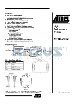 ATF22LV10CZ-25XI datasheet - High Performance E2 PLD