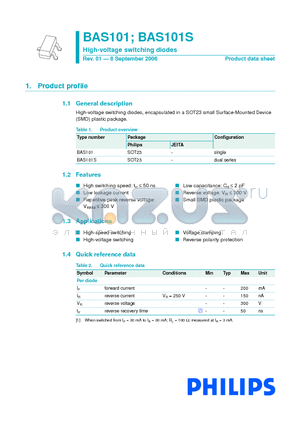 BAS101S datasheet - High-voltage switching diodes