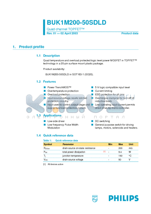 BUK1M200-50SDLD datasheet - Quad channel TOPFET