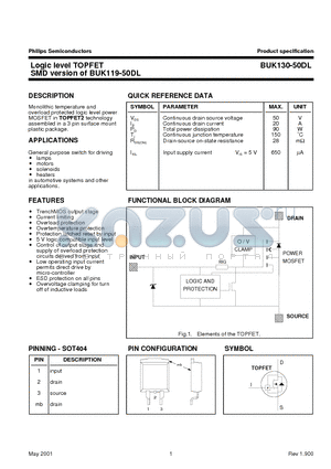 BUK130-50DL datasheet - Logic level TOPFET SMD version of BUK119-50DL