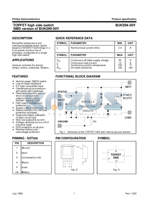 BUK204-50Y datasheet - TOPFET high side switch SMD version of BUK200-50Y