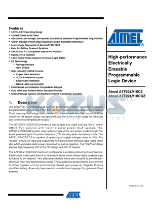 ATF22LV10CZ-25JI datasheet - High-performance Electrically Erasable Programmable Logic Device