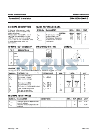 BUK438W-800A datasheet - PowerMOS transistor