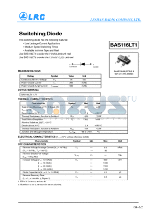 BAS116LT1 datasheet - Switching Diode