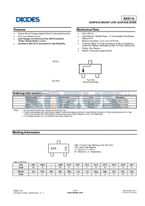 BAS116Q-7-F datasheet - SURFACE MOUNT LOW LEAKAGE DIODE