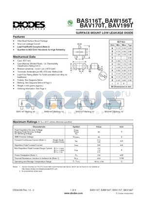 BAS116T_1 datasheet - SURFACE MOUNT LOW LEAKAGE DIODE