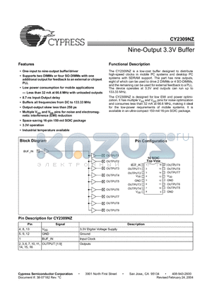 CY2309NZSI-1H datasheet - Nine-Output 3.3V Buffer