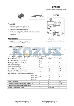 BAS116 datasheet - Surface Mount Switching Diode