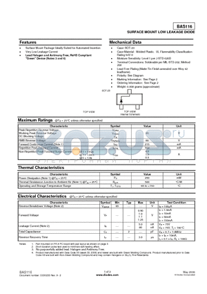 BAS116-7-F datasheet - SURFACE MOUNT LOW LEAKAGE DIODE