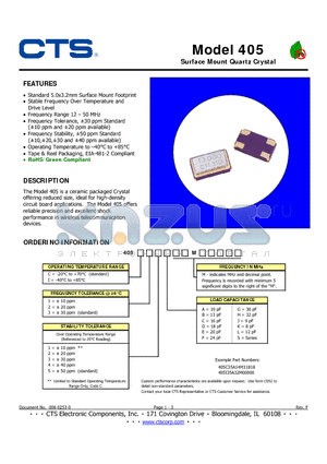 405C14DM datasheet - Surface Mount Quartz Crystal
