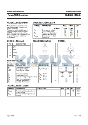 BUK455-100A datasheet - PowerMOS transistor