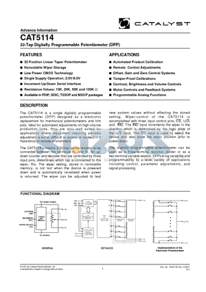 CAT5114U-50TE13 datasheet - 32-Tap Digitally Programmable Potentiometer (DPP)