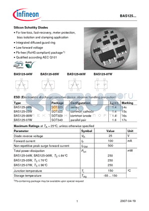 BAS125-06W datasheet - Silicon Schottky Diodes