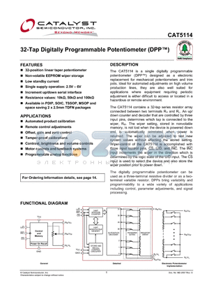 CAT5114VI-10-G datasheet - 32-Tap Digitally Programmable Potentiometer (DPP)