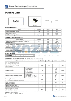 BAS16 datasheet - SWITCHING DIODE