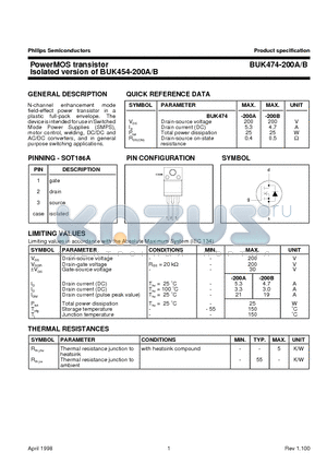 BUK474-200B datasheet - PowerMOS transistor Isolated version of BUK454-200A/B