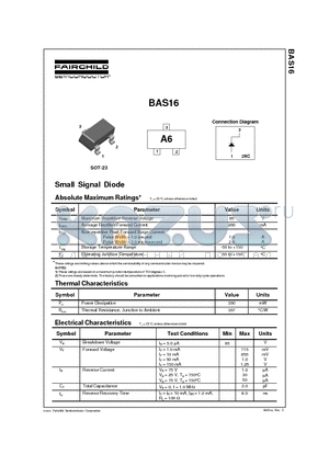 BAS16 datasheet - Small Signal Diode
