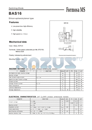 BAS16 datasheet - Switching Diode - Silicon epitaxial planar type