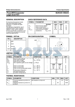 BUK543-100A datasheet - PowerMOS transistor Logic level FET