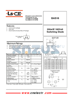 BAS16 datasheet - 350mW 100Volt Switching Diode