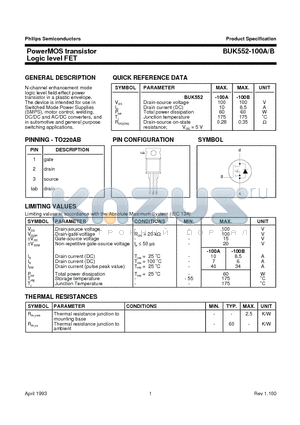 BUK552-100A datasheet - PowerMOS transistor Logic level FET