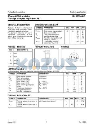 BUK553-48C datasheet - PowerMOS transistor Voltage clamped logic level FET