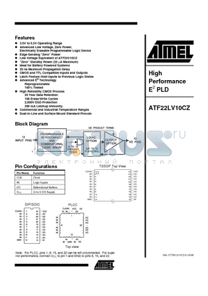 ATF22LV10CZ-25JC datasheet - High Performance E2 PLD