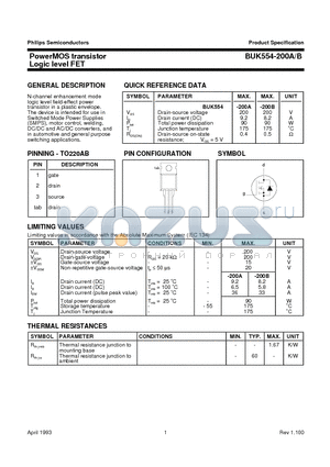 BUK554-200A datasheet - PowerMOS transistor Logic level FET