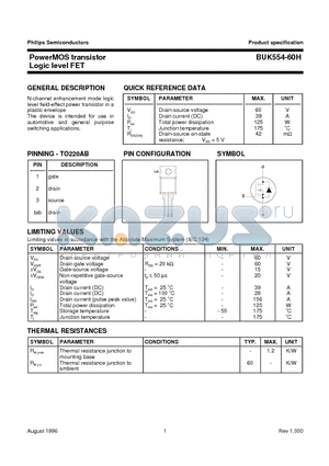 BUK554-60H datasheet - PowerMOS transistor Logic level FET