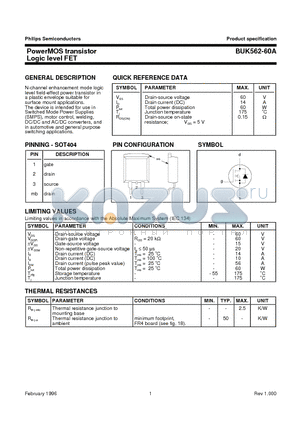 BUK562-60A datasheet - PowerMOS transistor Logic level FET