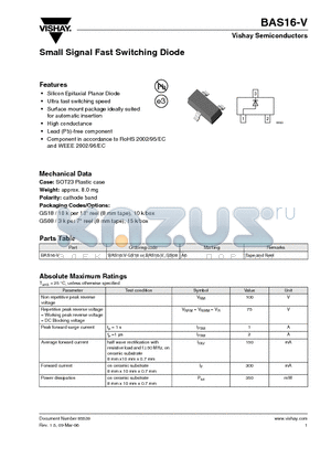 BAS16-V-GS18 datasheet - Small Signal Fast Switching Diode