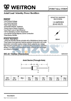 1N5819 datasheet - Axial Lead Schottky Power Rectifiers