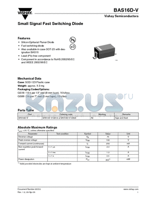 BAS16D-V-GS18 datasheet - Small Signal Fast Switching Diode