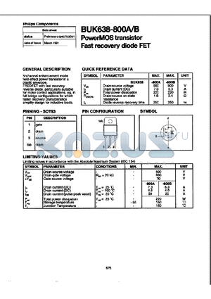 BUK638-800 datasheet - PowerMOS transistor Fast recovery diode FET